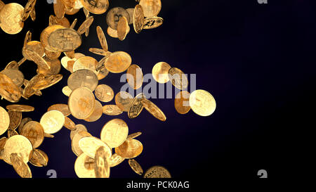 Golden cash bitcoin su sfondo nero. 3D render illustrazione Foto Stock