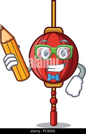 Studente cinese carattere lanterna cartoon Illustrazione Vettoriale