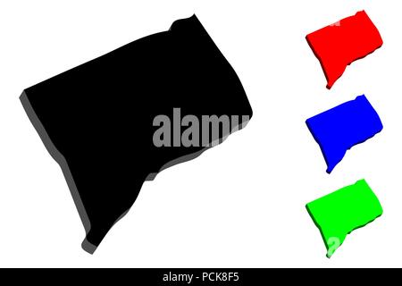 Mappa 3D di Connecticut (Stati Uniti d'America) - nero, rosso, blu e verde - illustrazione vettoriale Illustrazione Vettoriale