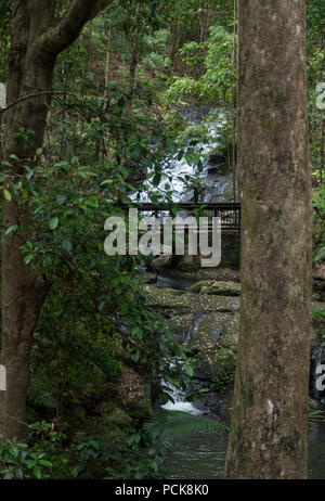 Cascata dietro un ponte Foto Stock