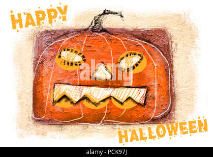 Zucca di Halloween. Happy Halloween sfondo. Scary pumpkin jack-o-lantern con creepy sorriso. Decorazione astratta. Simbolo di Halloween celebr vacanze Foto Stock