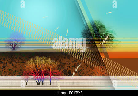 Abstract colorato la pittura ad olio su tela la texture. Semi immagine astratta di dipinti di paesaggi dello sfondo. Arte moderna dipinti ad olio con verde e rosso Foto Stock