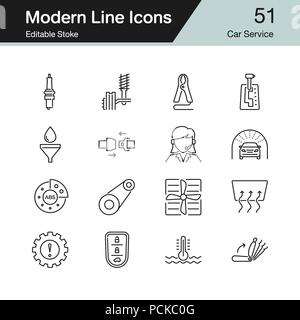 Auto di servizio icone. Moderno design linea insieme 51. Per la presentazione, la progettazione grafica, l'applicazione mobile, web design, infographics. Corsa modificabile. Vettore Illustrazione Vettoriale