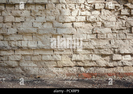 Muro di mattoni e pavimento di asfalto dello sfondo. Foto Stock