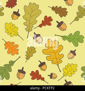 Modello senza giunture Foglie di autunno sfondo. In autunno le piante con foglie di quercia. In autunno le foglie di quercia hipster sfondo. Modello di tessuto. Modello di tessili. Vect Illustrazione Vettoriale