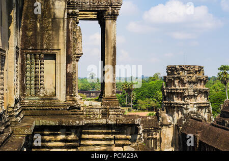 La terrazza superiore a Angkor Wat, Cambogia Foto Stock