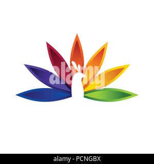 Peacock Bird fiori colorati in forma di simboli vettoriali Logo grafico del modello di progettazione Illustrazione Vettoriale