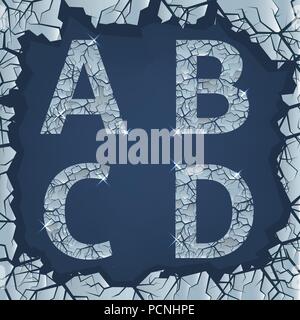 Ghiaccio frantumato A B C D lettere. Inverno congelati simboli, illustrazione vettoriale Illustrazione Vettoriale