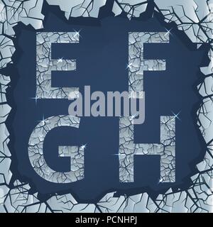 Ghiaccio frantumato E F G H lettere. Inverno congelati simboli, illustrazione vettoriale Illustrazione Vettoriale