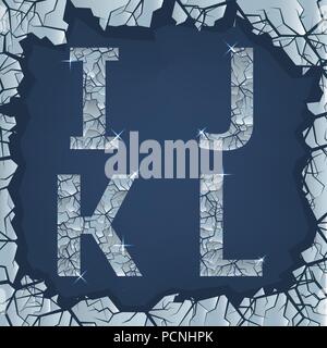 Ghiaccio frantumato I J K L lettere. Inverno congelati simboli, illustrazione vettoriale Illustrazione Vettoriale