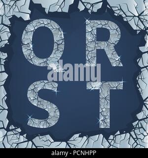 Ghiaccio frantumato Q R S T lettere. Inverno congelati simboli, illustrazione vettoriale Illustrazione Vettoriale