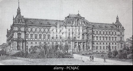 Vienna, il Palazzo di Giustizia, Justizpalast, è la sede della Corte Suprema di Cassazione, Oberster Gerichtshof, dell'Austria, digitale migliorata la riproduzione di un immagine storica a partire dall'anno 1885 Foto Stock