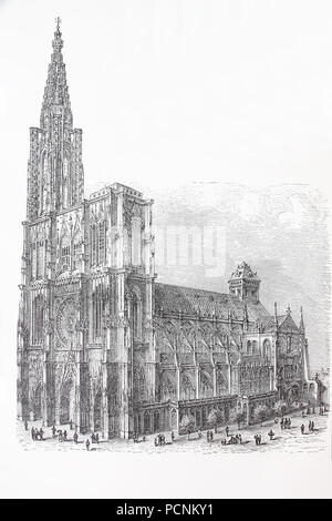 La cattedrale di Strasburgo o la Cattedrale di Nostra Signora di Strasburgo, LiebfrauenmÃ¼nster zu StraÃŸburg, StraÃŸburger MÃ¼nster, noto anche come Strasburgo Minster, è una cattedrale cattolica romana a Strasburgo, Alsazia, Francia, digitale migliorata la riproduzione di un immagine storica a partire dall'anno 1885 Foto Stock