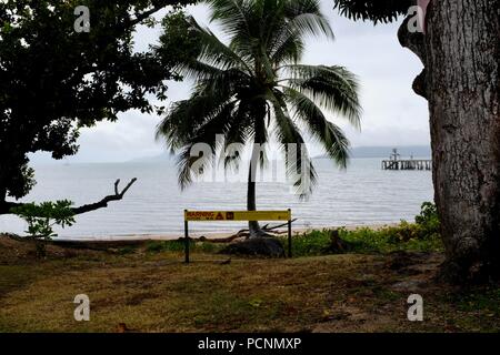 Il Molo Cardwell e un segnale di avvertimento per i coccodrilli, Cardwell, Queensland, Australia Foto Stock