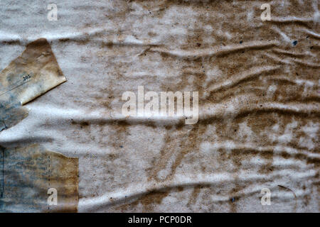 Close-up di un cartellone con umido e Soaked carta come pure frammenti di carta da poster e cartelloni pubblicitari. Foto Stock