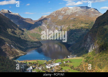 Il Geiragerfjord da Flydalsjuvet, Geiranger, Norvegia. Foto Stock