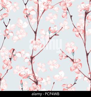 Fiore. Acquerello seamless motivo floreale. Disegnata a mano sullo sfondo (blossom pattern 1) Foto Stock