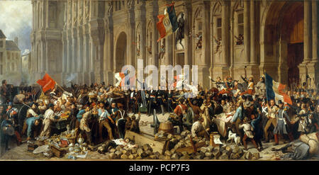 Lamartine davanti al municipio di Parigi respinge la bandiera rossa del 25 febbraio 1848. Foto Stock