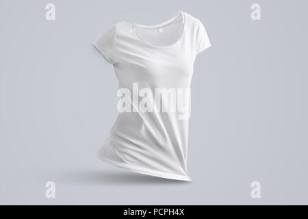 Universal mockup con forma del fustellato femmina t-shirt senza corpo isolato su sfondo grigio, vista frontale. Modello per la progettazione del logo o. Foto Stock