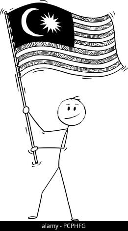 Cartoon di uomo sventolare la bandiera della Malesia Illustrazione Vettoriale