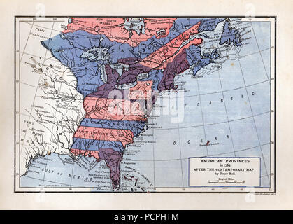 Mappa che mostra le province americane nel 1763: Illustrazione da Cassell della storia dell'Inghilterra, King's Edition Parte 33 Foto Stock