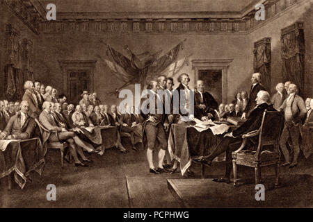 La Dichiarazione di Indipendenza degli STATI UNITI D'AMERICA; 4 luglio 1776; Illustrazione da Cassell della storia dell'Inghilterra, King's Edition Parte 33 Foto Stock