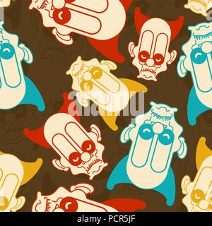 Scary clown pattern seamless. Ornamento terribile incubo. vettore di fondo Illustrazione Vettoriale