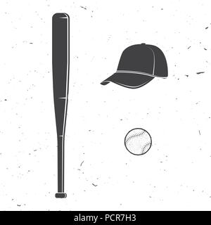 Set di cappello da baseball, sfera, bat silhouette per emblemi ,logo e etichette. Illustrazione Vettoriale. Concetto per una camicia o un logo, stampa, timbro o il raccordo a t. Illustrazione Vettoriale