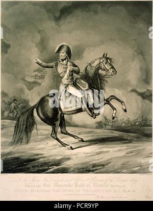 Il duca di Wellington nella battaglia di Waterloo, 1815. Artista: sconosciuto. Foto Stock
