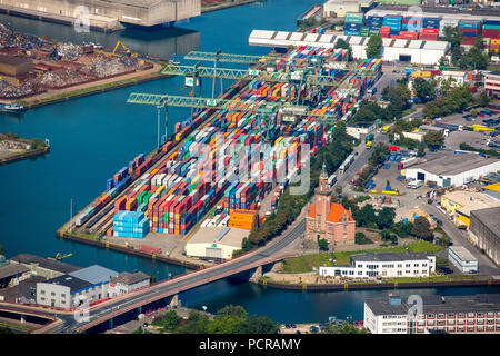 Containerharbor Dortmund con Altes Hafenamt, Altes Hafenamt, Dortmund, la zona della Ruhr, Nord Reno-Westfalia, Germania Foto Stock