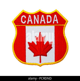 Bandiera canadese Patch isolato su uno sfondo bianco. Foto Stock