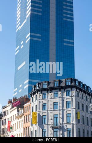 Edificio più alto in Belgio, Tour du Midi, Zuidertoren, nel distretto di Saint-Gilles / Sint-Gillis, nel centro della città di Bruxelles, edificio per uffici Foto Stock