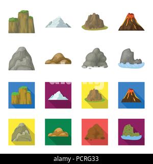 Massi, una montagna tondeggiante, rocce in mare. Montagne di diversi set di icone di raccolta in cartoon,stile piatto simbolo vettore illustrazione stock . Illustrazione Vettoriale