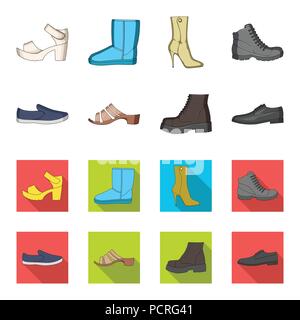 Un set di icone su una vasta gamma di scarpe.scarpe diverse unica icona in cartoon,stile piatto simbolo vettore illustrazione stock. Illustrazione Vettoriale