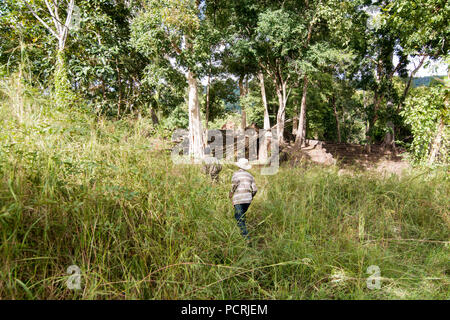 Il sentiero nella giungla per il tempio Khmer di Prasat Neak Buos ad est della città di Sra Em a nord della città Preah Vihear in Northwaest Cambogia. Foto Stock