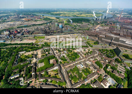 Lavori di demolizione a Edithstraße e Kaiser-Wilhelm-Straße in Duisburg-Bruckhausen, vista aerea di Duisburg Foto Stock