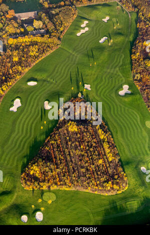 Duisburg Huckingen Golf e più, Duisburg campo da golf, bunker, sand box, sul lago Remberger vedere, vista aerea di Duisburg, la zona della Ruhr Foto Stock