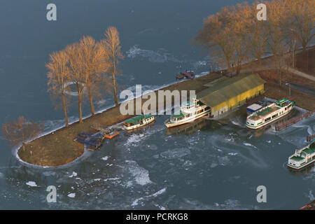 Foto aerea, congelati Lago Baldeneysee, ice floes, Essen, la zona della Ruhr, Renania settentrionale-Vestfalia, Germania, Europa Foto Stock