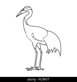 Rosso-crowned crane icona in stile contorno isolati su sfondo bianco. Giappone simbolo illustrazione vettoriale. Illustrazione Vettoriale