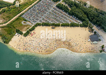 Lago d'argento II dall'aria, spiaggia di sabbia e acque turchesi, vista aerea di Haltern am See Foto Stock