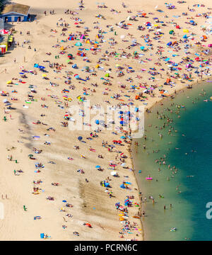 Lago d'argento II dall'aria, spiaggia di sabbia e acque turchesi, vista aerea di Haltern am See Foto Stock