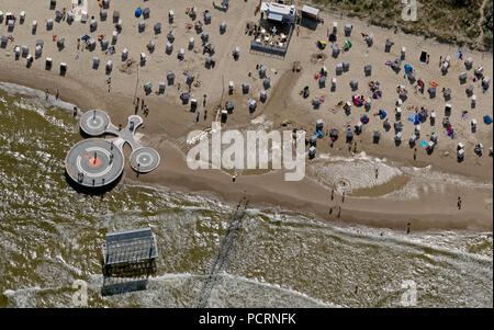 Vista aerea, pier Heringsdorf, spiaggia Heringsdorf, Mar Baltico resort Heringsdorf, Mar Baltico, Usedom, Mar Baltico, Meclemburgo-Pomerania Occidentale, Germania, Europa Foto Stock