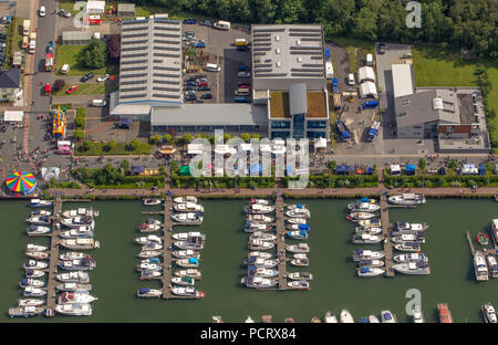 Vista aerea, Datteln-Hamm canal, navigazione canal, Big Harbour festival nella Marina Ruenthe, Bergkamen, zona della Ruhr, Renania settentrionale-Vestfalia, Germania, Europa Foto Stock