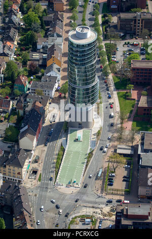 Edificio per uffici Exzenterhaus su un ex II Guerra Mondiale bunker sulla Universitätsstraße, vista aerea di Bochum Foto Stock