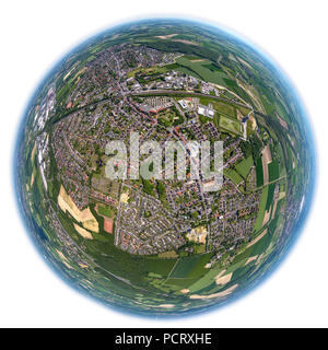 Obiettivo Fisheye, panoramica di Bönen, Bönen, la zona della Ruhr, Nord Reno-Westfalia, Germania Foto Stock