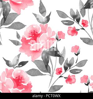 Floral seamless pattern. Acquerelli di sfondo con fiori di colore rosso Foto Stock