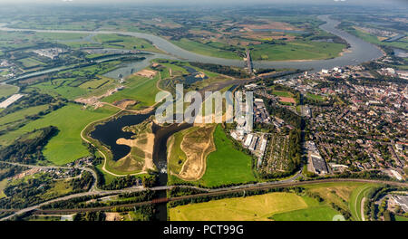 Progettate di recente Lippe bocca, Lippe fiume che scorre nel fiume Reno, meandro del fiume Lippe, Lippe corso, Wesel, Renania, Renania settentrionale-Vestfalia, Germania Foto Stock