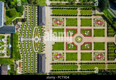 Foto aerea, Kamp Abbazia con giardini terrazzati e francese giardino formale, giardino barocco, Kamp-Lintfort, Basso Reno, Nord Reno-Westfalia, Germania Foto Stock