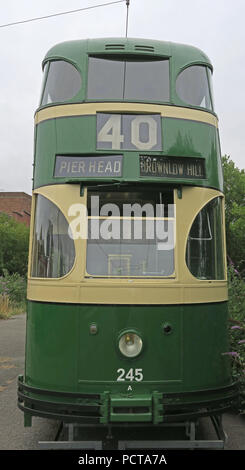 Wirral pubblico Tram, Crema Verde Pierhead Brownlow hill tram, Merseyside, North West England, Regno Unito Foto Stock