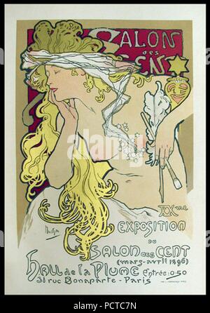 Alphonse Mucha esposizione poster. Foto Stock